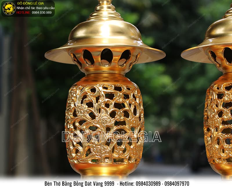Đèn thờ bằng đồng dát vàng 9999