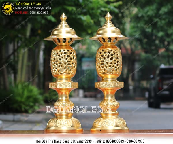 Đèn thờ bằng đồng dát vàng 9999