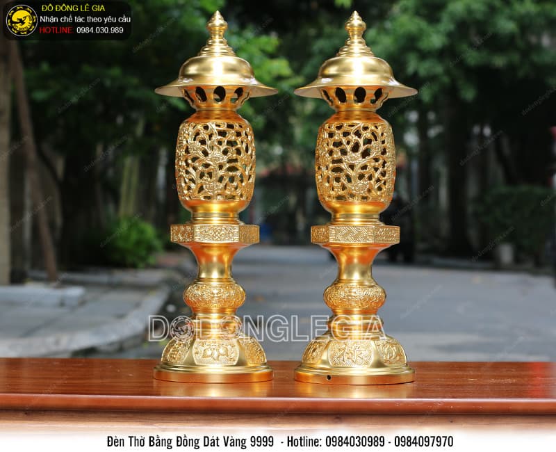 Đèn thờ bằng đồng dát vàng 9999