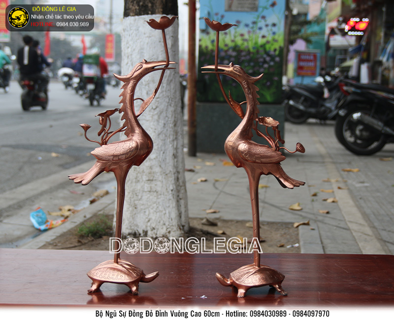 Bộ đồ thờ ngũ sự đỉnh vuông chạm tứ linh cao 60cm hàng thửa