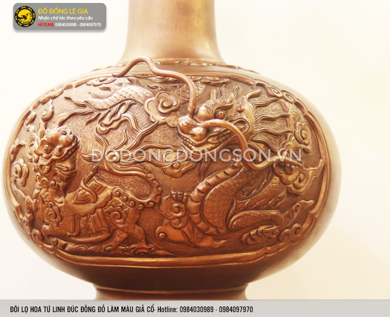 Đôi lọ hoa củ tỏi đúc nổi tứ linh