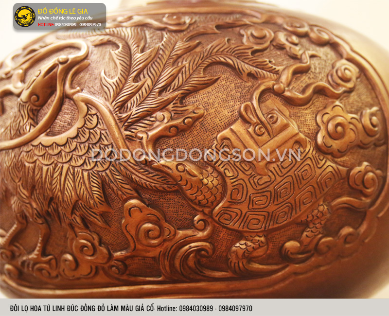 Đôi lọ hoa củ tỏi đúc nổi tứ linh