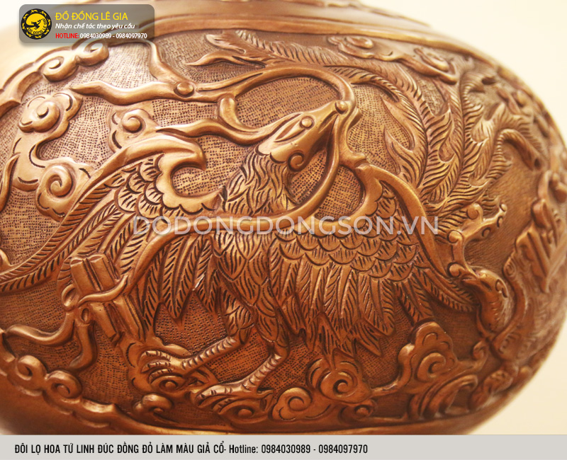 Đôi lọ hoa củ tỏi đúc nổi tứ linh