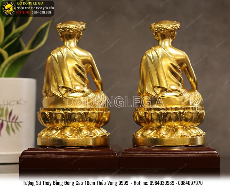 Tượng Sư Thầy bằng đồng thếp vàng 9999 cao 16cm