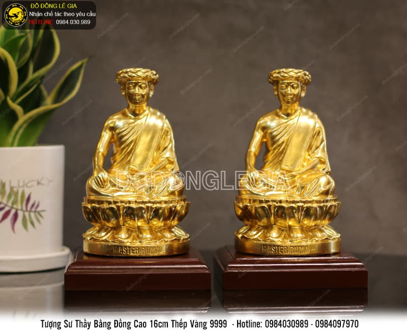 Tượng Sư Thầy bằng đồng thếp vàng 9999 cao 16cm