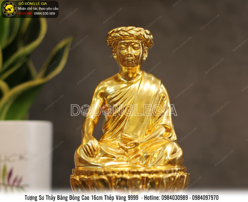 Tượng Sư Thầy bằng đồng thếp vàng 9999 cao 16cm