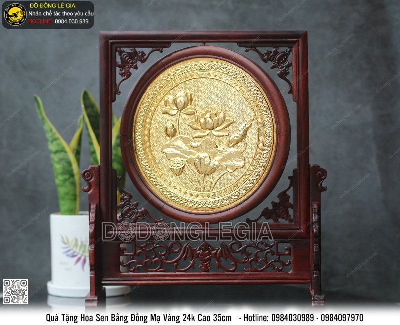 Quà Tặng Hoa sen 2 mặt mạ vàng 24k cao 35cm