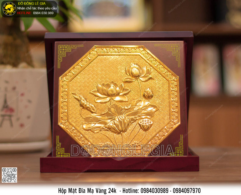 Hộp Mặt Đĩa Hoa Sen Lục Giác mạ vàng 24k 23 x 23cm