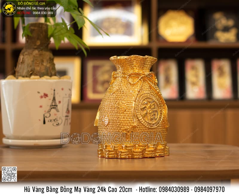 Túi Hũ Vàng Tài Lộc mạ vàng 24k cao 20cm