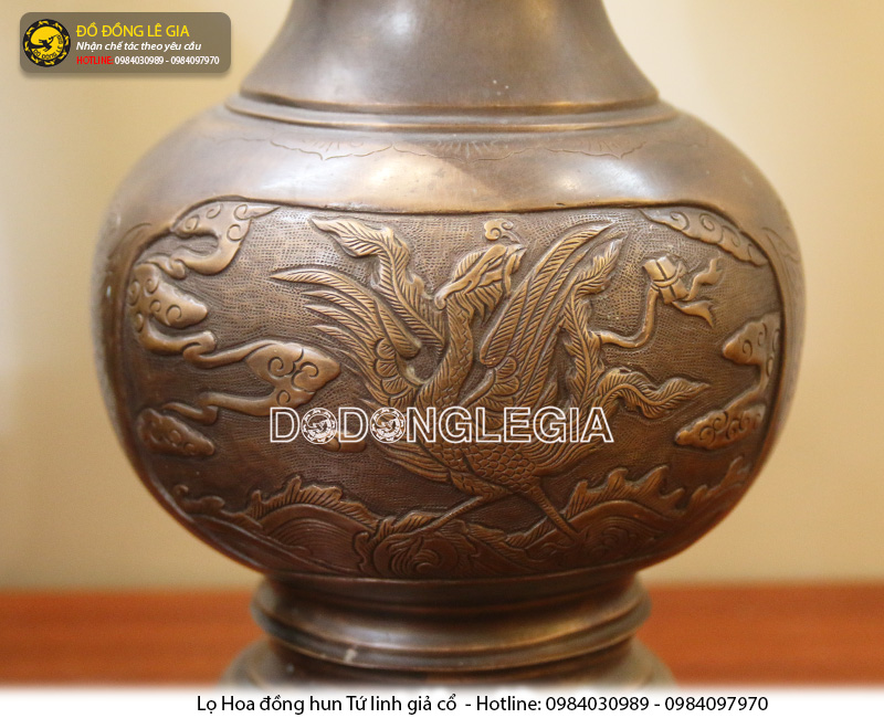 Lọ hoa Tứ linh đồng đỏ