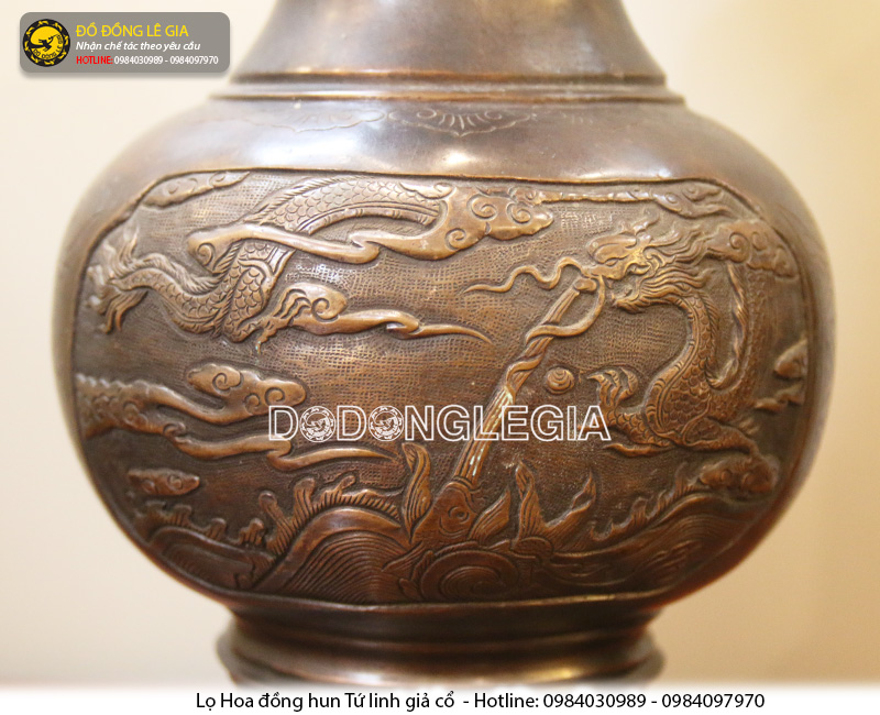 Lọ hoa Tứ linh đồng đỏ