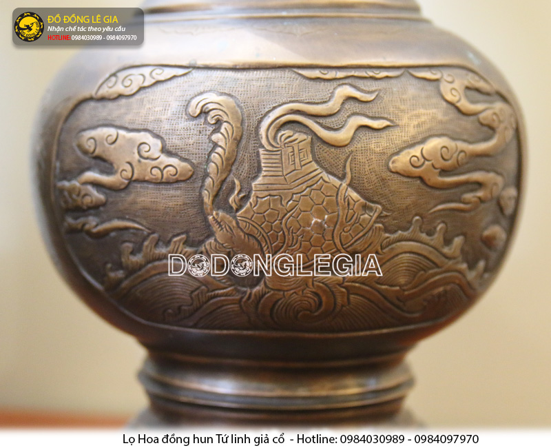 Lọ hoa Tứ linh đồng đỏ