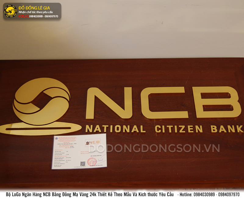 Bộ chữ Logo bằng đồng mạ vàng 24k cho phòng lãnh đạo Ngân hàng NCB