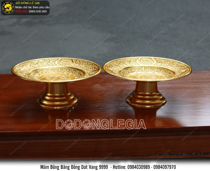 Mâm bồng bằng đồng dát vàng 9999