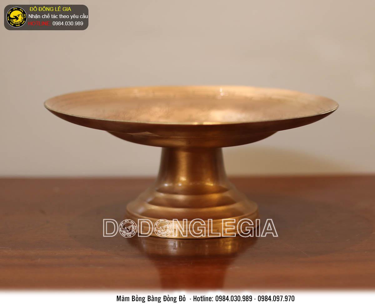 Mâm bồng bằng đồng đỏ chạm rồng phượng đẹp tinh xảo