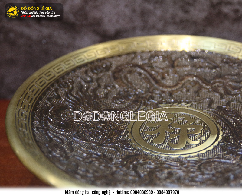 Mâm bồng chữ Lộc chạm rồng bằng đồng