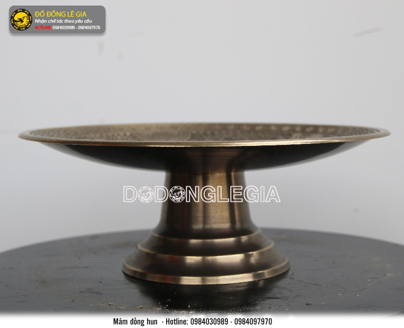 Mâm bồng bằng đồng hun giả cổ đựng hoa quả thờ cúng