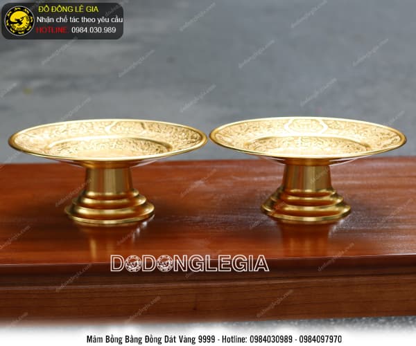 Mâm bồng bằng đồng dát vàng 9999