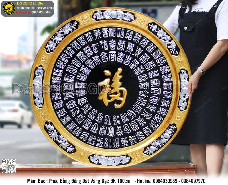 Mâm Bách Phúc dát vàng bạc đường kính 1m