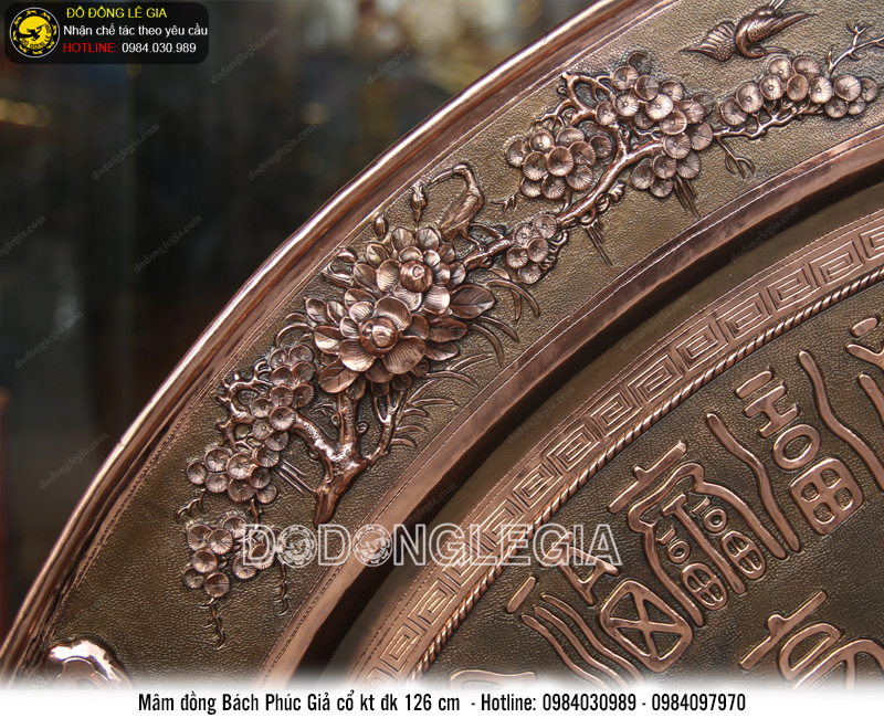 Mâm đồng Bách Phúc đồng đỏ 1m26