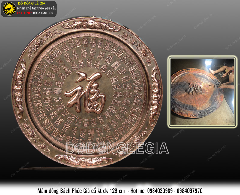 Mâm đồng Bách Phúc đồng đỏ 1m26