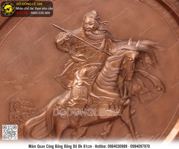 Mâm Đồng Quan Công bằng đồng đỏ đk 81cm