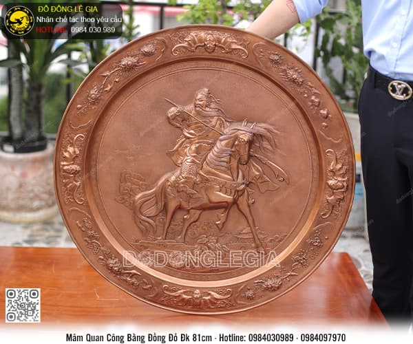 Mâm Đồng Quan Công bằng đồng đỏ đk 81cm