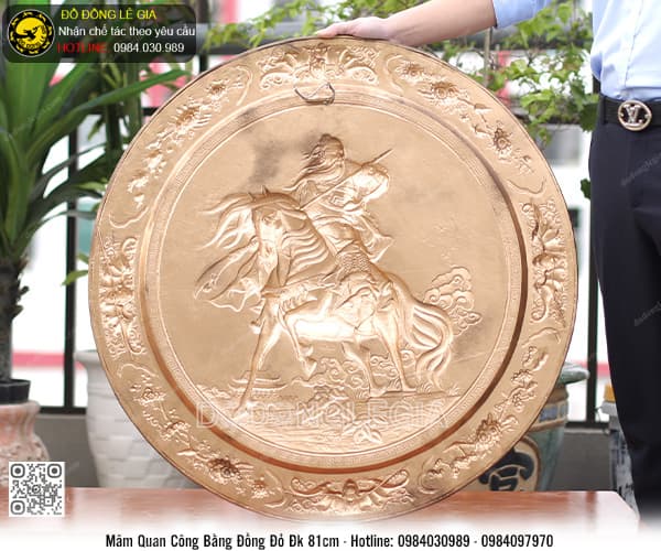 Mâm Đồng Quan Công bằng đồng đỏ đk 81cm