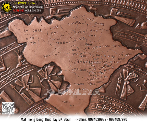 Mặt Trống Đồng thúc tay bản đồ 80cm