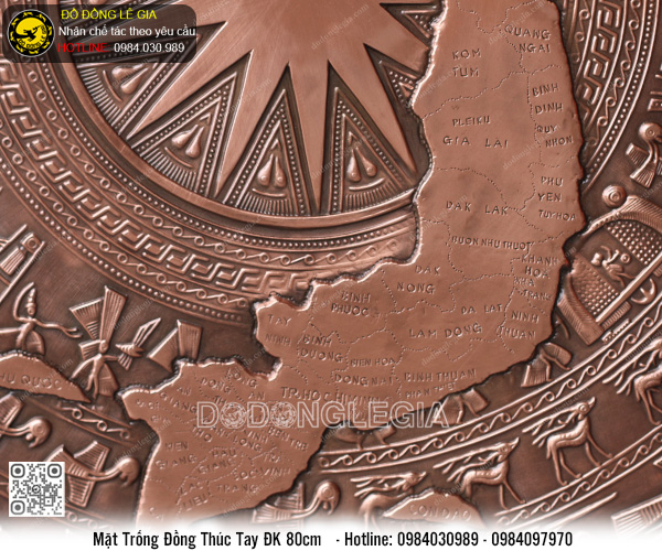 Mặt Trống Đồng thúc tay bản đồ 80cm