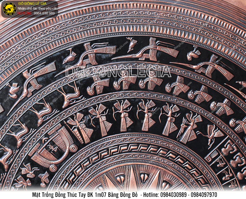 Mặt trống đồng thúc tay bằng đồng đỏ ĐK 1m07