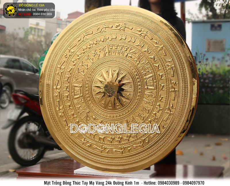 Mặt trống gò tay thủ công mạ vàng 24k đường kính 1m