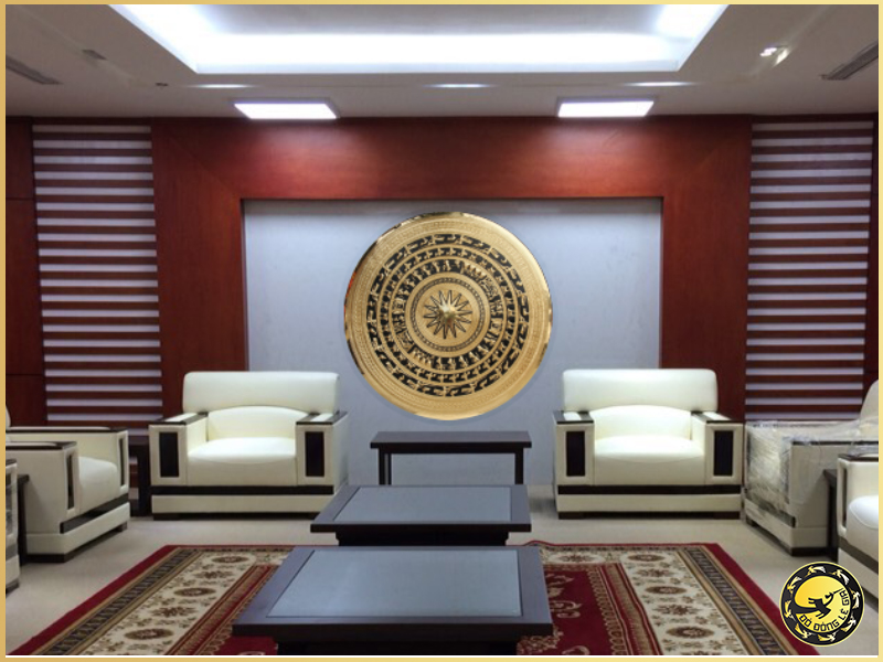 Mặt trống đồng gò tay mạ vàng 24k