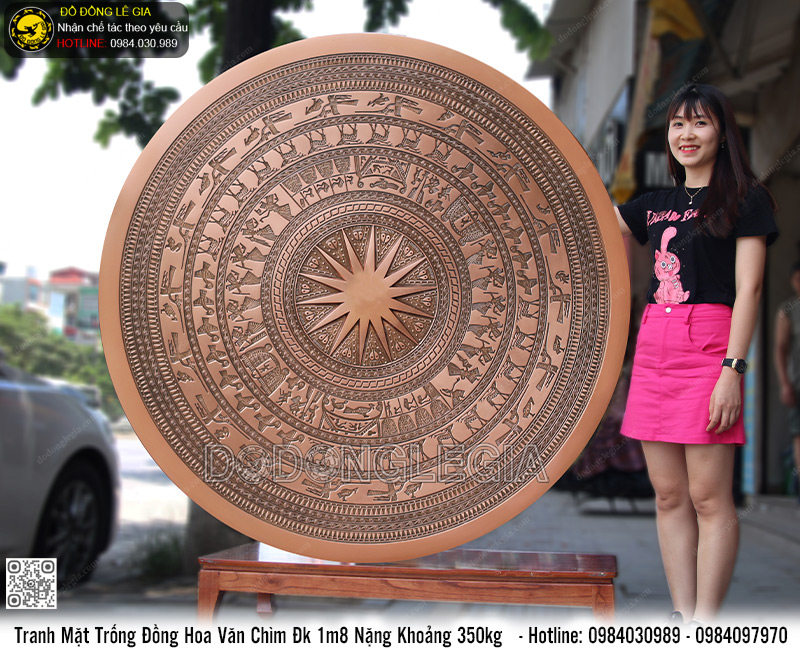 Tranh Mặt Trống Đồng Hoa Văn Chìm Đk 1m8