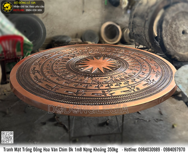Tranh Mặt Trống Đồng Hoa Văn Chìm Đk 1m8