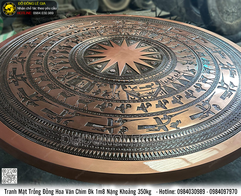 Tranh Mặt Trống Đồng Hoa Văn Chìm Đk 1m8