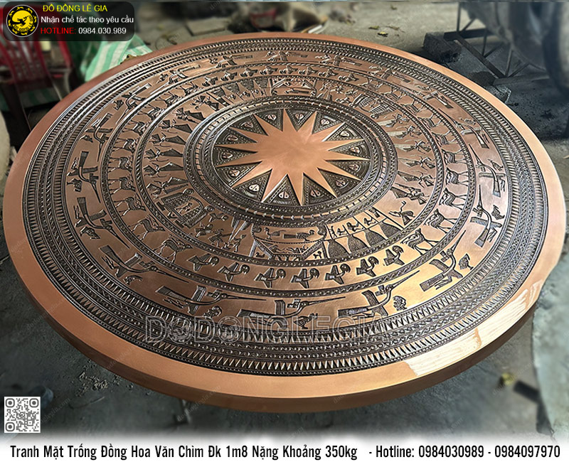 Tranh Mặt Trống Đồng Hoa Văn Chìm Đk 1m8