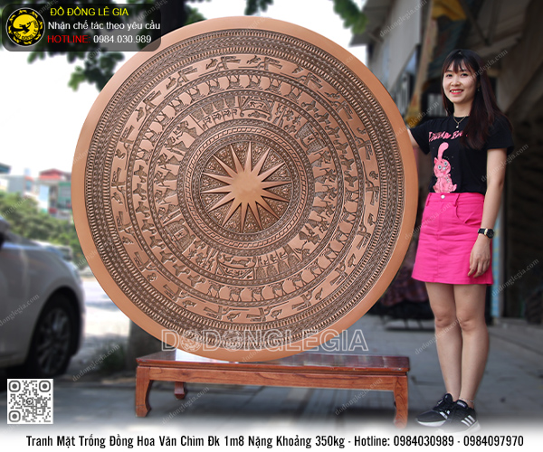 Tranh Mặt Trống Đồng Hoa Văn Chìm Đk 1m8