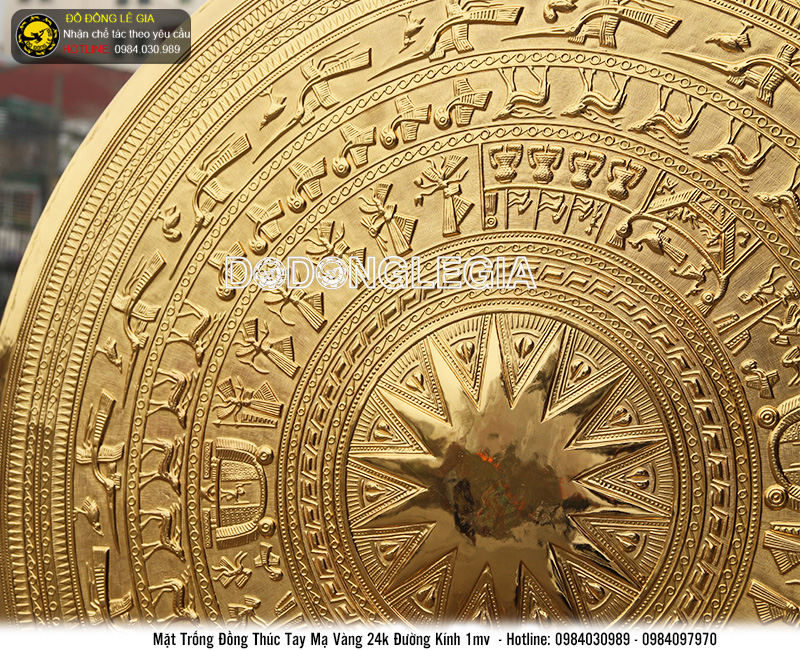 Mặt trống gò tay thủ công mạ vàng 24k đường kính 1m