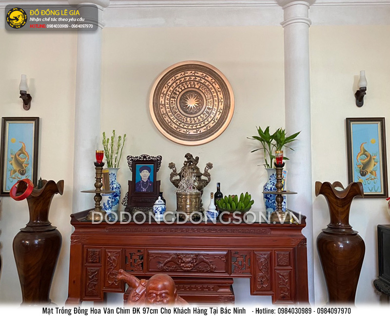 Lắp đặt mặt trống đồng vân chìm đường kính 97cm cho khách Bắc Ninh