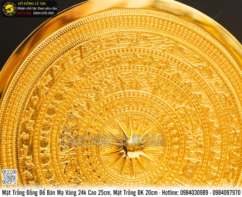 Biểu Trưng Mặt Trống Để Bàn Mạ Vàng 24k Cao 25cm, Mặt Trống ĐK 20cm