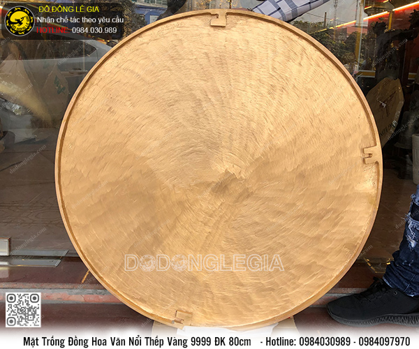 Mặt Trống Đồng Hoa Văn Nổi ĐK 80cm dát vàng 9999