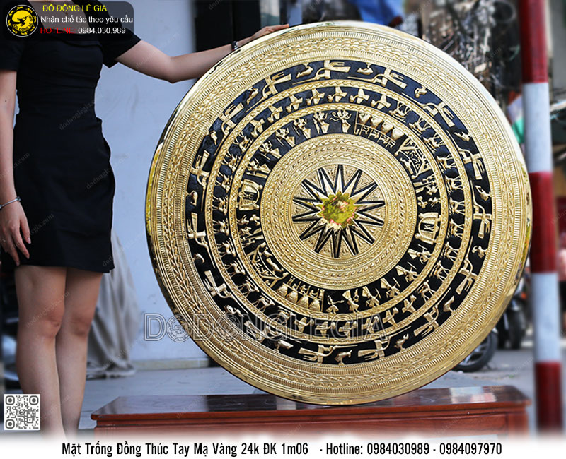 Mặt Trống Đồng thúc tay mạ vàng 24k đk 1m06