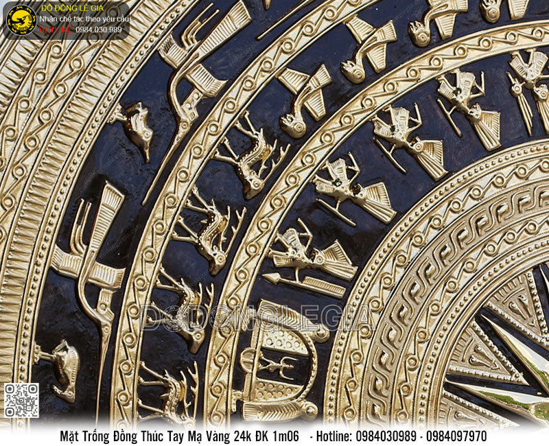 Mặt Trống Đồng thúc tay mạ vàng 24k đk 1m06