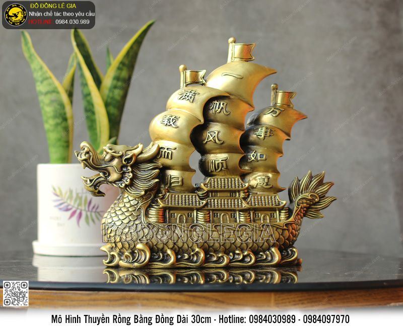 Mô Hình Thuyền Rồng Bằng Đồng Dài 30cm