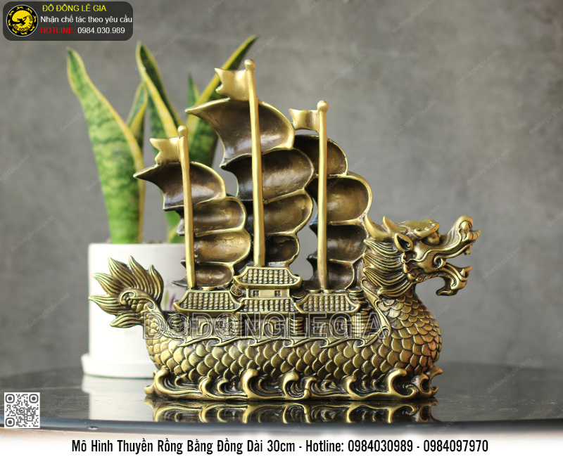 Mô Hình Thuyền Rồng Bằng Đồng Dài 30cm