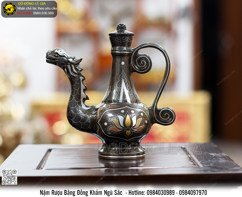 Nậm Rượu Bằng Đồng Khảm Ngũ Sắc