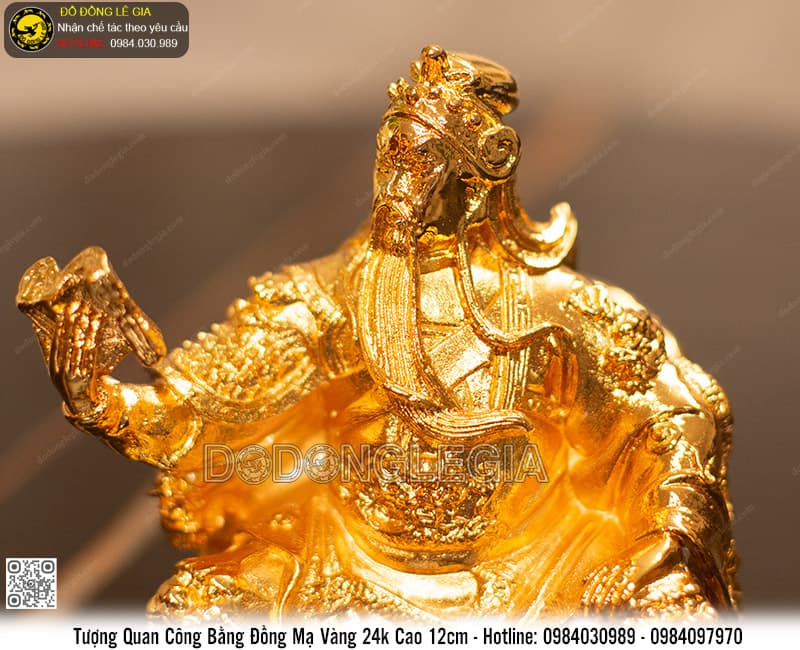 Tượng Quan Công bằng đồng mạ vàng 24k cao 12cm