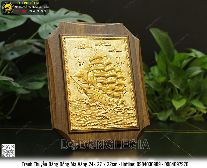 Tranh Thuận Buồm Xuôi Gió Để Bàn Mạ Vàng 24k 22 x 27cm