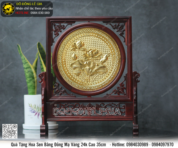 Quà Tặng Hoa sen 2 mặt mạ vàng 24k cao 35cm